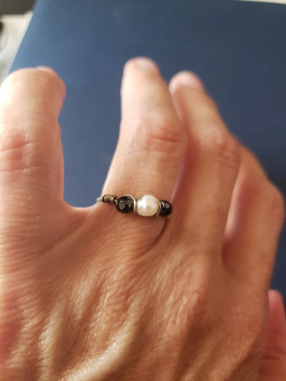 Hand Crafted Wire Wrapped Rings with Black and Garnet Beads - Women Jewelry